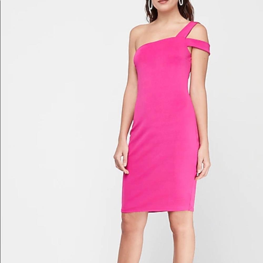 Express One Shoulder Fuchsia Polyester dress